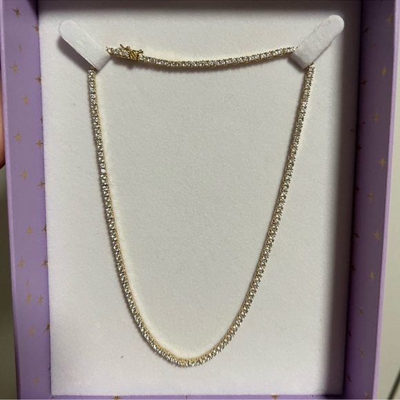*SOLD* Baby Heiress Tennis Necklace 15" Gold|White Diamondettes - Picture 5 of 10